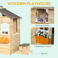 Outsunny Wooden Kids Playhouse with Door Windows Bench For Ages 3-7 Years