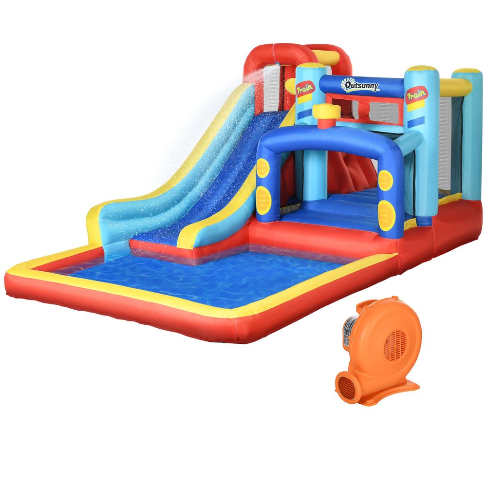 Outsunny 4 in 1 Kids Bouncy Castle Slide Pool Trampoline Climbing Wall & Blower