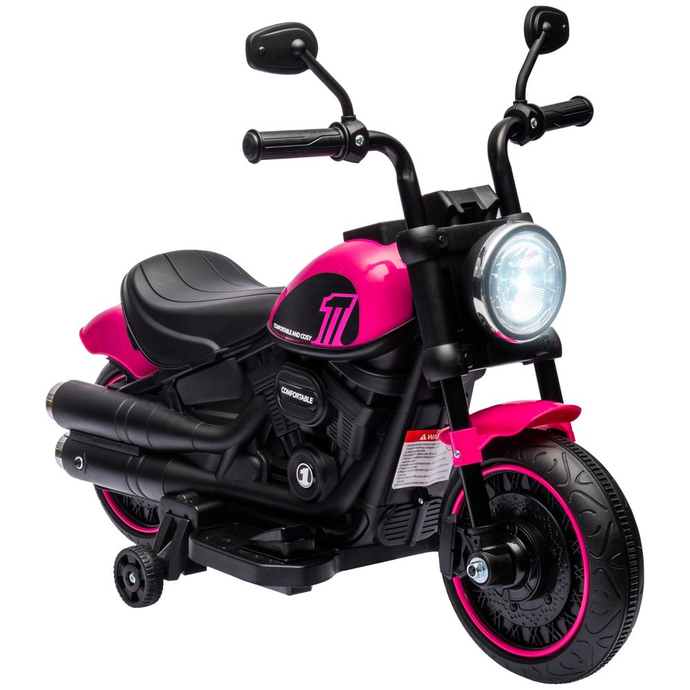 HOMCOM 6V Electric Motorbike with Training Wheels Toddler One-Button Start PINK