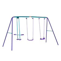 Outsunny Metal 2 Swings & Seesaw Set Height Adjustable Outdoor Play Set PURPLE