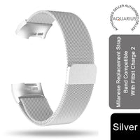 Aquarius Milanese Replacement Strap Band Compatible With Fitbit Charge 2 Silver
