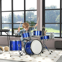 
              AIYAPLAY 11 Piece Junior Drum Set for Kids with Stool, Drumsticks, Blue
            