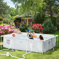 Outsunny Swimming Pool with Steel Frame Filter Pump Cartridge Rust Resistant 292x190x75cm GREY
