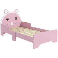 ZONEKIZ Toddler Bed Frame Cat Design Kids Bed with Guardrails Pink