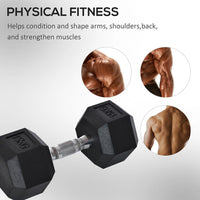 HOMCOM 15KG Single Rubber Hex Dumbbell Portable Hand Weights Home Gym