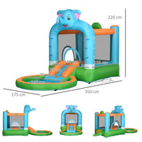 Outsunny 4 in 1 Bouncy Castle Inflatable Elephant Themed Water Park for 3-8 Years