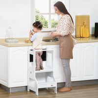 HOMCOM 2 in 1 Kids Kitchen Step Stool Helper with Safety Rail Learning Tower