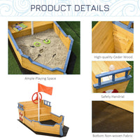 Outsunny Kids Wooden Sandbox Pirate Ship Sandboat with Bench Seat Storage Space