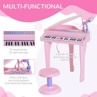 
              HOMCOM 37 Key Musical Mini Piano Electronic Keyboard Microphone Stool PINK
            