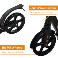 HOMCOM Kick Scooter Folding 2 Big Wheels Adjustable  Adult Teens For 14+ Black