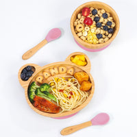 VINSANI BAMBOO PANDA BABY PLATE BOWL & SPOON SET