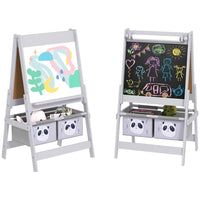 
              AIYAPLAY Kids Easel with Paper Roll, Blackboard, Whiteboard, Storage, Grey
            