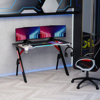 
              HOMCOM Steel Frame Light Gaming Desk Table with Cup Holder Headphone Hook Black
            