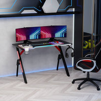 HOMCOM Steel Frame Light Gaming Desk Table with Cup Holder Headphone Hook Black