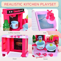 
              HOMCOM 38-Piece Childrens Kitchen Play Set Realistic Sounds Lights Food Pink
            
