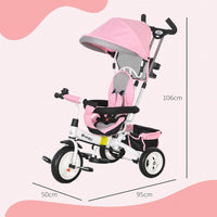 HOMCOM 6 in 1 Kids Trike Tricycle Stroller with Parent Handle Pink