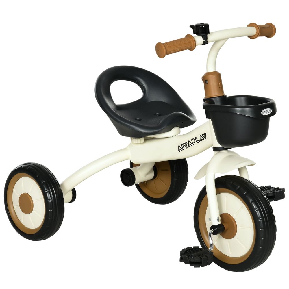 AIYAPLAY Kids Trike Tricycle with Adjustable Seat Basket Bell for Ages 2-5 Years White