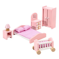 
              SOKA Wooden Pink Bedroom Playset Pretend Play Doll House Furniture Set
            
