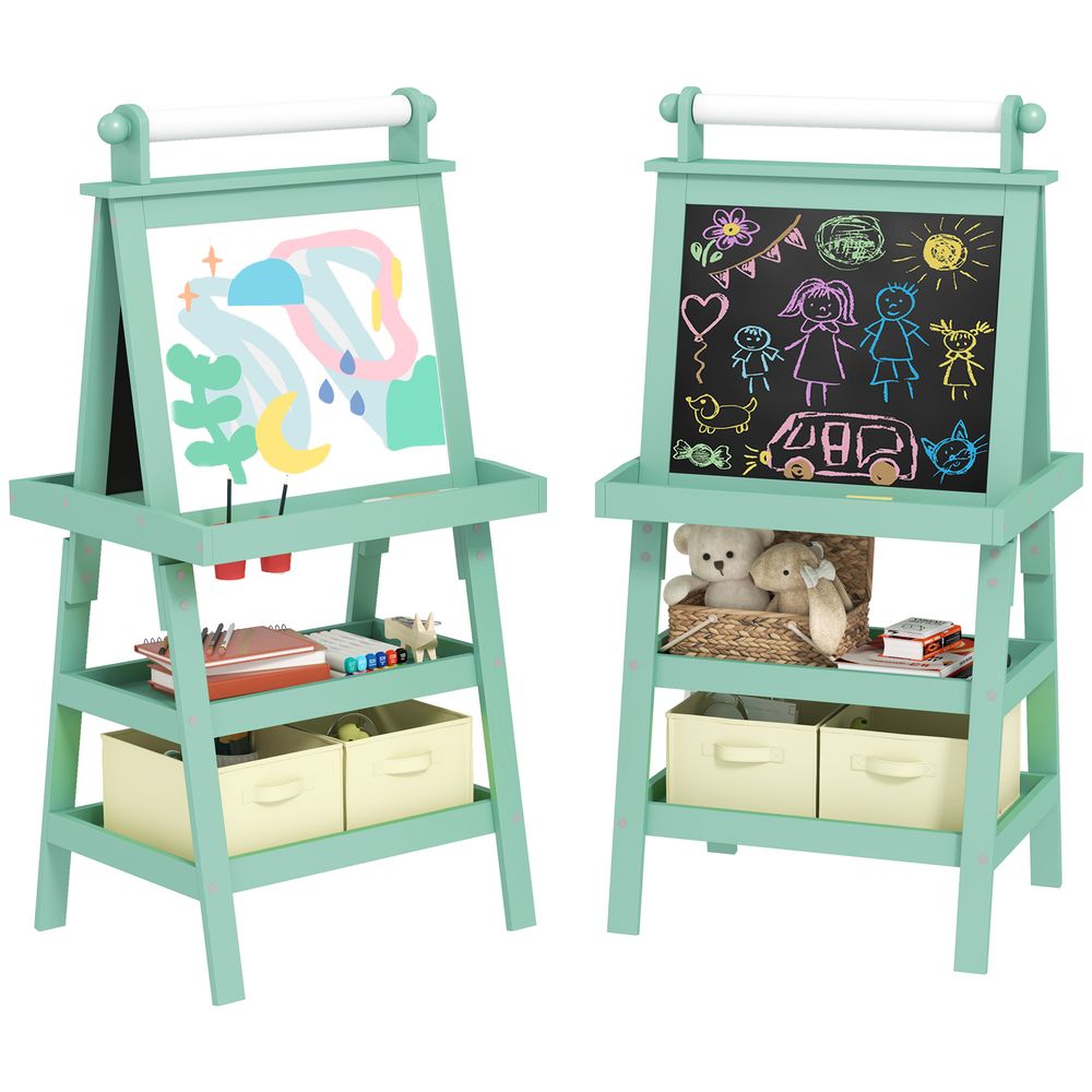 AIYAPLAY Double-Sided Art Easel for Kids w/ Paper Roll, Storage Baskets