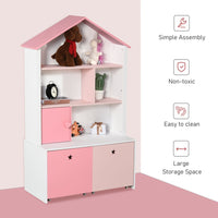 
              HOMCOM Kids Bookshelf Chest Drawer with Wheels Baby Toy Wood Organizer Pink
            
