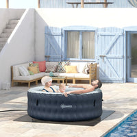 Outsunny Round Inflatable Hot Tub Bubble Spa Pool 4 Person with Pump & Cover DARK BLUE