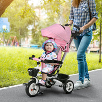 HOMCOM 6 in 1 Trike Tricycle for Toddler 1-5 Years with Parent Handle Pink