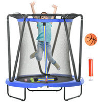 
              ZONEKIZ 4.6FT Kids Trampoline with Enclosure Basketball and Sea Balls Blue
            