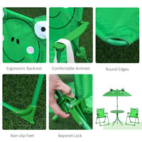 Outsunny Foldable Patio Kids Metal Picnic Table w/ Frog Umbrella Green 4-piece