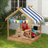 Outsunny Sand Pit with Canopy Blackboard Toys Sink Seats Flags for Kids