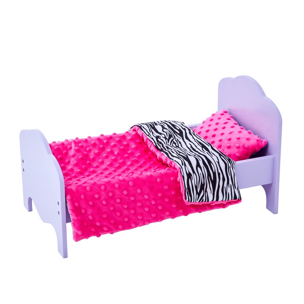 Olivia's Little World Doll Single Bed Purple & Bedding Set Zebra TD-11929-1H