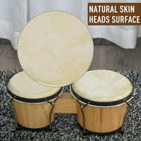 
              Wooden Bongo Drum Set w/ Sheepskin Drum Head 7.75" & 7" Tuning Wrench HOMCOM
            