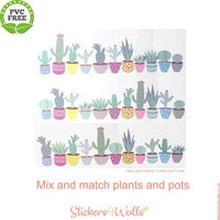 Cute Pastel Coloured Cactus themed Fabric Wall Stickers - Reusable