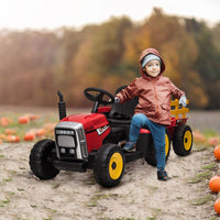 HOMCOM Ride on Tractor with Detachable Trailer Remote Control Music RED