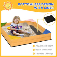 Outsunny Kids Wooden Sand Pit Sandbox with Seats for Gardens Playgrounds
