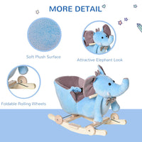HOMCOM 2-in-1 Baby Rocking Horse Ride On Elephant with Wheels Music Blue