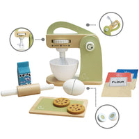 Teamson Kids Wooden Mixer Toy Play Kitchen Accessories 10 Pcs Green TK-W00007
