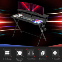 HOMCOM Gaming Computer Desk Writing Table with Headphone Hook Curved Front