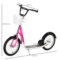HOMCOM Kids Kick Scooter Teen Ride On Adjustable Children Scooter with Brakes PINK