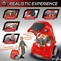 HOMCOM Kids Truck Engine Toy Set with Horn Light Car Key for 3-5 Years Old Red
