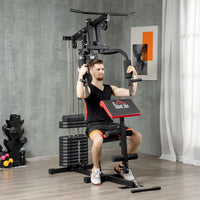 HOMCOM Multi Home Gym Machine with 66kg Weights for Strength Training Red