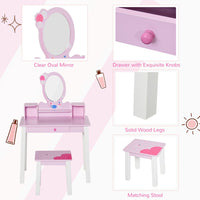 HOMCOM Kids Dressing Table and Stool Set Make Up Desk with Storage Pink