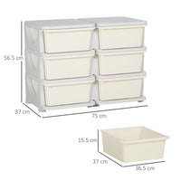 HOMCOM Kids Storage Unit Toy Box Vertical Dresser with Six Drawers Cream
