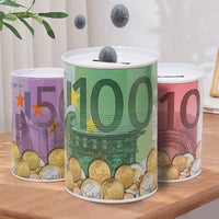 
              Euro Dollar Round Piggy Bank Metal Cylinder Money Box Children Craft Change Box Modern Simple Tinplate Piggy Bank
            