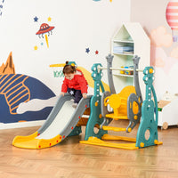 
              HOMCOM 3-IN-1 Toddler Swing and Slide Set with Basketball Hoop Slide Swing
            