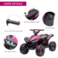 HOMCOM 12V Electric Quad Bikes for Kids Ride On Car ATV Toy for 3-5 Years Pink