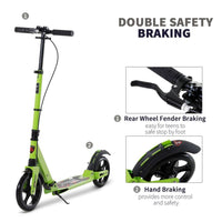 
              HOMCOM Teens Adult Kick Scooter Fold Adjust 14+ w/ Dual Brake System Green
            