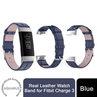
              Real Leather Watch Band for Fitbit Charge 3 - Blue
            