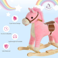 HOMCOM Kids Plush Rocking Horse with Moving Mouth Tail Sounds 18-36 Months Pink