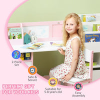 
              HOMCOM 2 PCs Childrens Table and Chair Set w/ Whiteboard Storage - Pink
            