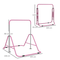 HOMCOM Kids Gymnastic Bar with Adjustable Height Foldable Training Bar Pink